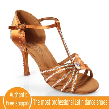 High-grade dovezené satin Diamond Polovice päty Tanečné topánky latinské tanečné topánky ženy Dospelých Výkon Topánky Profesionálna tanečná sála