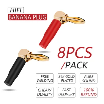 8PCS Pravý Uhol Banánových Audio Reproduktorov Skrutku Banán Pozlátené koleno 90 Stupeň Zapojte Konektor 6 mm Drôt Otvor Jack Adaptér
