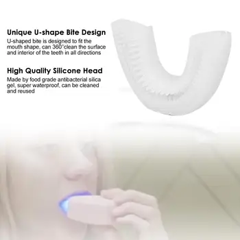 U Shape Elektrická zubná Kefka 360 Stupňov Inteligentné Automatické Elektrické zubné Kefky, 3 Režimy USB Bielenie zubov Modré Svetlo