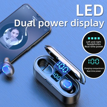 Hot Predaj F9 TWS Auriculares Bluetooth 5.0 Bezdrôtový 9D Hifi Stereo Slúchadlá Vodotesné Mini Slúchadlá Hudbu Slúchadlá, LED Displej