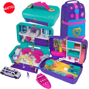 Originál Mattel Polly Pocket Dom Dievčatá Bábiky Big Miliónov Svete, Treasure Box Luxusné Auto Cestovanie Oblek Dievčatá Hračky Veľké Vrecko Svete