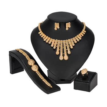 MUKUN Afriky Módne Šperky Sady Ženy Zlatý Náhrdelník Náramok, Náušnice, Prsteň Svadobné Luxusné Šperky Strany Lacné Šperky Set