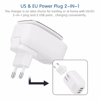 Powstro 3-Port LED Lampa USB Nabíjačku Adaptér 5V 3.4 Max 2-V-1 Cestovné Stenu EÚ a USA (Auto-ID Mobilného Telefónu, Nabíjačky pre iPhone Samsung