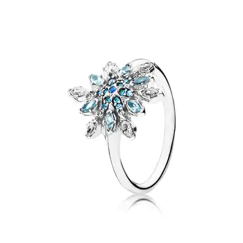 Striebornom Krúžku Charms Módne Motýľ Blue Ice Crystal Snowflake Prst Prsteň Pre Ženy Strany Darček Šperky