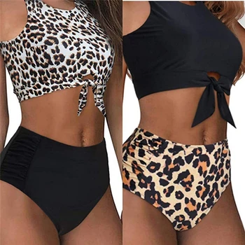 2020 Ženy Sexy Vysoký Pás Bikiny, Tankiny Leopard Plavky Rozdeliť Dva Kus Plavky Dovolenku Pláž, Kúpanie Oblek 2020 Lete