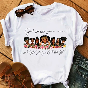 Boh hovorí, že ste black queens tlač dievča čierne tričko Vianočný darček grafické tees ženy melanínu black žije ohľadu na t-shirt
