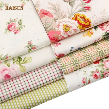 Haisen, 8 vzory Ruže, Kvety Potlačené Bavlnené Tkaniny Keper Handričku Pre DIY Šitie Baby&detský Paplón Listy Šaty Textilného Materiálu