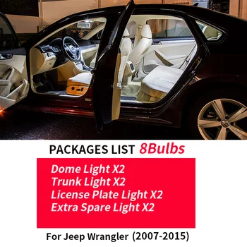 8pcs Xenon Biela, Canbus Auto LED Žiarovky osvetlenie Interiéru Balík Kit Pre Rokov 2007-Jeep Wrangler Dome batožinového priestoru Licencia 12V Doska Lampa
