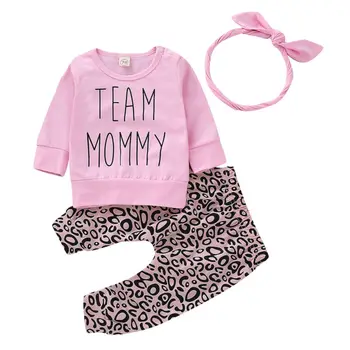 3KS Baby Dievčatá Oblečenie s Dlhým Rukávom T-shirt Topy + Leopard Nohavice + hlavový most Set Dieťa Batoľa, Dieťa Dievča Ležérne Oblečenie 0-24M