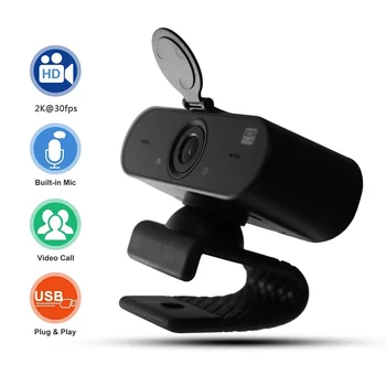 2K Krásy Webkamera USB Ovládač Zadarmo Webová Kamera so vstavaným Mikrofónom ochrany Osobných údajov Kryt Širokouhlé Video Práce, bytové Doplnky