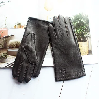 Kožené buckskin rukavice žien high-kvalitné farby, kožené ručné šitie tenkej vlny podšívka jeseň teplou dámy nové