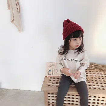 Na jeseň roku 2019 kórejský štýl, baby, dievčatá bavlna písmená tlačené módne tričká deti voľné bežné Tees deti base šaty, topy