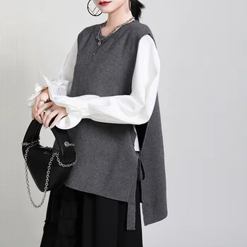XITAO Japonský Štýl Pletenia Vesta Ženy Móda Wild Voľné Obväz Topy bez Rukávov Solid Color Trend Vesty na Jeseň Nové ZY1103