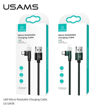 USAMS 180 Stupňov Otočiť USB Typu C 2.1 Rýchle Nabitie Drôt Lightning Kábel USB-C Pre Iphone Samsung Xiao Huawei Telefónu Kábel