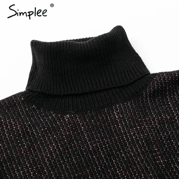 Simplee Teplé Pletené turtleneck plášť sveter žena black bežné jumper Jeseň streetwear ženy svetre a pulóvre