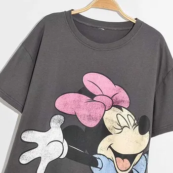 Disney Tričko Chic Fashion Minnie Mouse Luk Karikatúra Tlače Sladké Ženy T-Shirt O-Krku Krátky Rukáv Roztomilý Harajuku Bavlna Tee Topy