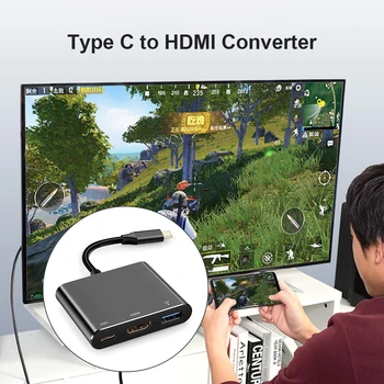 3 v 1-Multi-function adaptér USB Typu C do 4K HDMI, USB 3.0, USB napájací Adaptér Audio Video Converter pre Nintendo Prepínač Notebook, Telefón