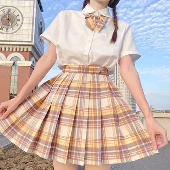 [Kerria Japonica] Dievča to na Jeseň Vysoký Pás Skladaný Sukne Koberčeky Sukne Ženy Šaty Pre JK Školskú Uniformu Študentov Oblečenie