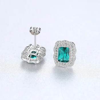 CZCITY Mystic Rezanie Luxusné Emerald Stud Náušnice Pre Ženy Svieti Dvojité Zirkón Temperament Svadobné Náušnice Striebro 925 Šperky