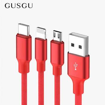 GUSGU 3 v 1, USB Kábel Na iPhone 5 SE 6 7 8 X Typ C Rýchle Nabíjanie Kábel Pre Xiao Huawei MacBook Micro Dátum Kábel Pre Android