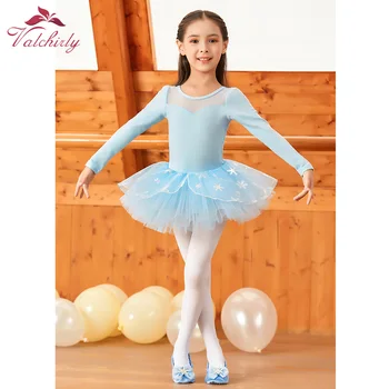 Dlhé Rukávy Dievčatá Baletné Šaty Bavlna Dance Trikot Nosiť Kostým Detský Balerína Šaty