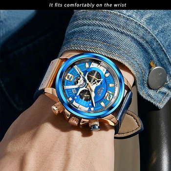 LIGE Príležitostné Športové Hodinky pre Mužov Blue Top Značky Luxusné Vojenské Kožené Náramkové Hodinky Mužov Hodiny Módne Náramkové hodinky Chronograf