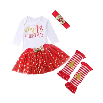 5 ks Vianočné Novonarodené Dievčatká Vianočné Romper + Dot Dress + Nohu Warmes Oblečenie Oblečenie