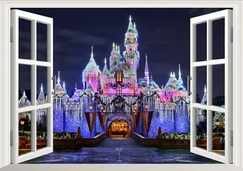 Disney Hrad samolepky na stenu Princess 3D Zobrazenie Okna Kotúča, pre deti izba dievča, izba spálňa príslušenstvo Obtlačky