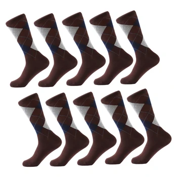 LETSBUY 10 pair/veľa pánske ponožky jednofarebné Bavlnené Ponožky Argyle vzor posádky ponožky pre obchodné šaty bežné zábavnej dlhé ponožky