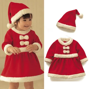 Vianočné Detské Oblečenie Sady Santa Claus Cosplay Kostým Zime Teplé Oblečenie Dieťaťa, Dlhý Rukáv Šaty+Red Hat Roztomilé Dojčenské Oblečenie