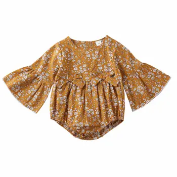 AA 2020 Novonarodené Dievčatká Kombinézach Kvet Jumpsuit Horela Dlhý Rukáv Sunsuit Oblečenie, Oblečenie Jeden Kus Dievčatá Oblečenie