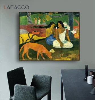 Laeacco Dievčatá na Tahiti Paul Gauguin Slávny Plátno olejomaľba Plagát, Tlač Obrázku obývačková Stena Obývacia Izba Domova