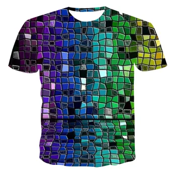2021 Multi Farebné Geometrické Mozaiky Série Populárnej 3D T-Shirt Uinessex Lete Krátky Rukáv