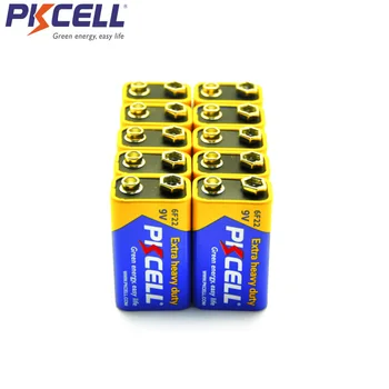 PKCELL 10Pcs 9V Batéria 6F22 Super Heavy Duty Batérie Suché kontakty batérie ForInfrared Elektronický teplomer bezdrôtové mikrofóny