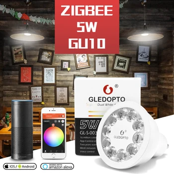 GLEDOPTO factory ZIGBEE ZLL 5W RGBWW/CW GU10 LED RGB+dual biela pozornosti AC100-240V práce s amazon echo plus a ZIGBEE 3.0