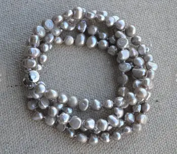 Tmavo Sivý Perlový Náramok 4 Riadky AA 6-7MM Barokový Pravých Sladkovodných Perál Náramok Magnet Spona Očarujúce Ženy Darček Šperky