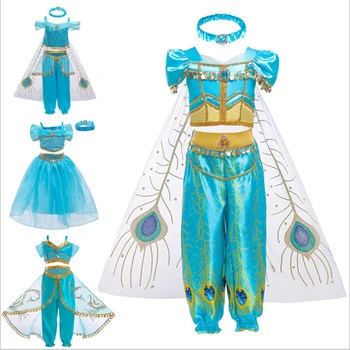 2020 Dievčatá Letné Šaty Deti Aladdin je svetlo Princezná Jasmine Cosplay Kostým Halloween Šaty Dievčatá Efektné Šaty