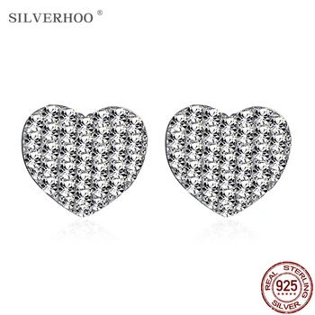 SILVERHOO 925 Sterling Silver Náušnice Celkom Srdce Tvar 5A Zirkón CZ Stud Náušnice Pre Ženy, Jemné Šperky Valentína Darček