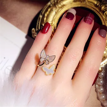 Módna Návrhárka Motýľ Otvoriť Prstene Pre Ženy 2020 Nové Luxusné Šperky Micro Pave Zirkón Krúžok Nastaviteľné Bijoux Najlepšie Darčeky