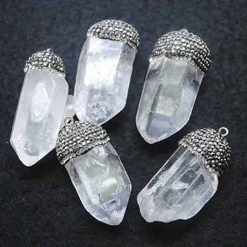 1pc Prírodná biela crystal prívesky, jasne biely crystal položky s rhinstone pre ženy náhrdelník, takže príslušenstvo, veľkosť 40-50mm