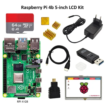 Raspberry Pi 4 auta s displejom PI 4B 2GB/4GB : Doske+Chladič+Adaptér+16/32/64GB TF karta+5 palcový dotykový dispay