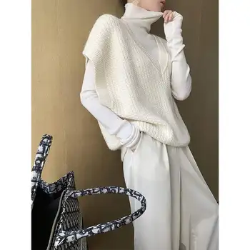 Ženské nové zimné tvaru vlny sveter žena mimo biely bez rukávov malátny je lenivý módne vietor vesta vesta