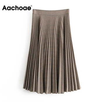Aachoae 2020 Elegantný Prehoz Skladaná Sukňa Vysoký Pás Vintage Midi Dlhé Sukne Ženy Príležitostné Voľné Lady Sukne Faldas De Mujer