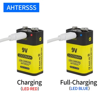 9v batéria usb 9v nabíjateľná batéria 6f22 li-ion lithium batérie pre multimeter Dymový alarm detektor kovov atď.