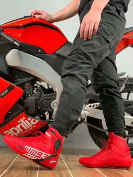 Motocykel Mikrovlákna Kožené Topánky Topánky borovica stas červená Ridng Motocross Botas Motorové člny Motocyklové Preteky Kariéry Rýchlosť Topánky