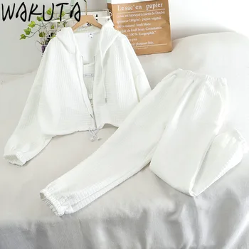 WAKUTA 3 Ks sa Nastaví Ženy Voľné Cardigans+Krátke Camis+Nohavice Módne Oblečenie Bežné Tepláky Ženy 3 Ks Oblek Dámy Sportsuits