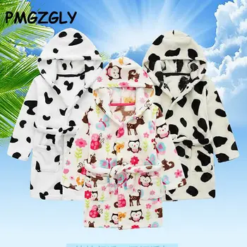 Baby Dievčatá Zimné Pyžamo Coral Zamatové Šaty s Kapucňou Sleepwear Chlapci Oblečenie Župan Deti Oblečenie detské Oblečenie Šaty