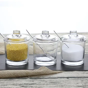 1PCS transparentné sklo korenie môže s lyžicou korením jar pre cukor, soľ, korenie prášok korenie kontajner kuchynské náradie WJ1155