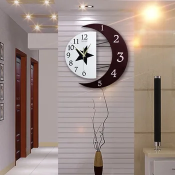 Kreatívne Nordic minimalistický štýl mesiac rám nástenné hodiny, domov módy osobnosti stlmiť tvarované obývacia izba, spálňa quartz hodiny