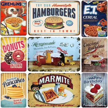 Chutné Fast Food Hamburger Obrázky Reštaurácia Kictchen Kovov Cín Prihlásiť Doska Vintage Železa Maľovanie Na Stenu, Domáce Dekorácie